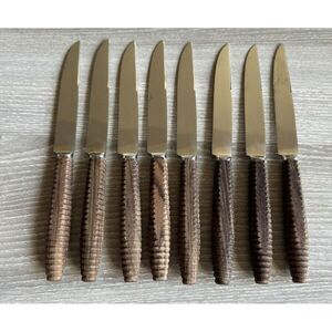 Vintage Samuri Wood Handle Stainless Steak Knives Set of 8‎ Japan